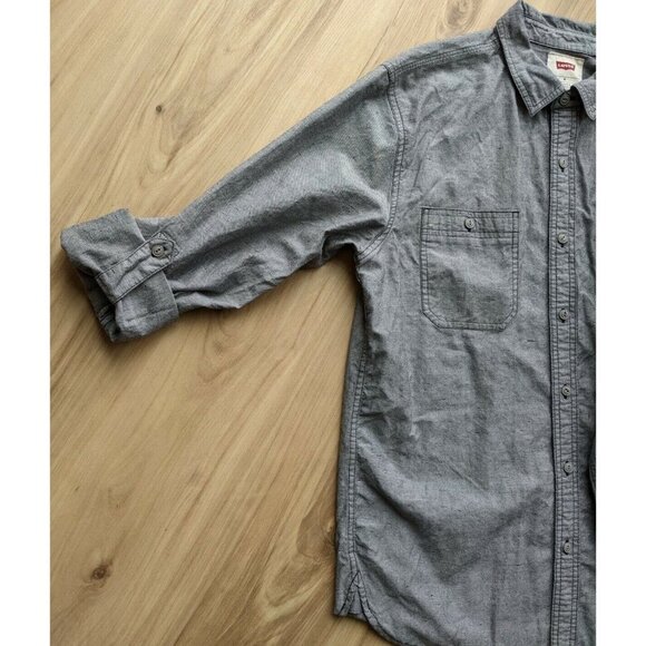 Levis Button Front Collared Shirt Gray Mens Medium - Picture 9 of 12